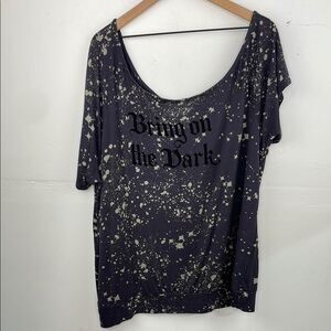 Torrid Lovesick Bring On the Dark off shoulder tee t shirt splatter grey sz 3X